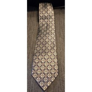 Pronto Uomo Silk Necktie Mens One Size Charcoal Gold Geometric Medallion Tie